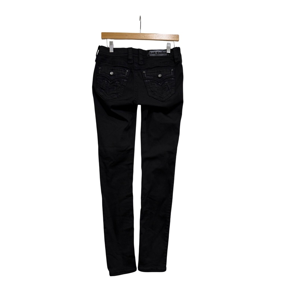 Rock Revival Beliss S206 Womens Black Skinny Jeans Flap Pocket Crystal Size 27 - Picture 2 of 9